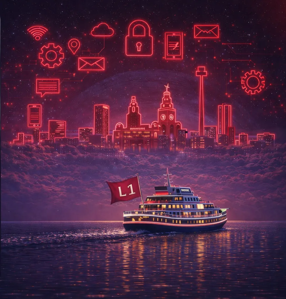 Liverpool neon red digital skyline