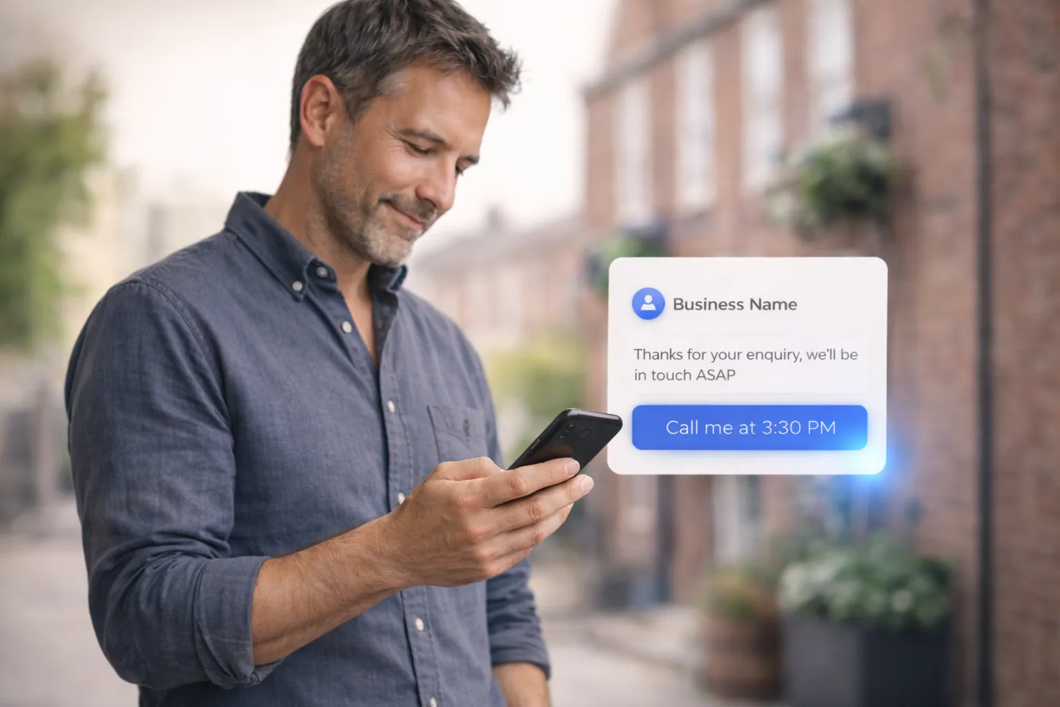 A business owner checking a mobile enquiry on their phone
