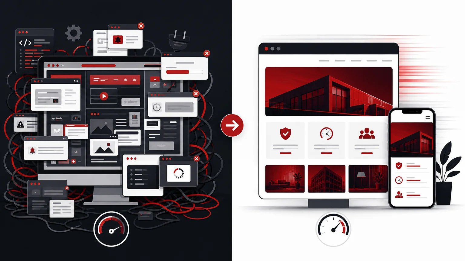 Bloated website builder compared with a streamlined fast website