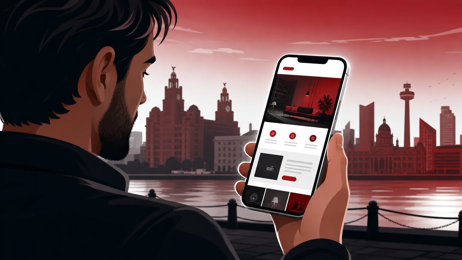 Liverpool customer checking a business website on a mobile phone