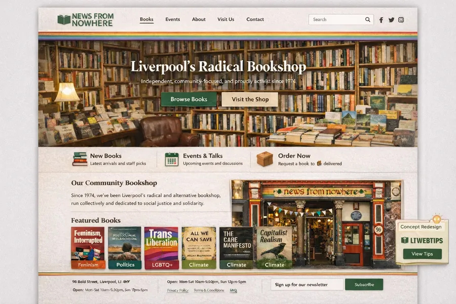 News From Nowhere website redesign concept preview