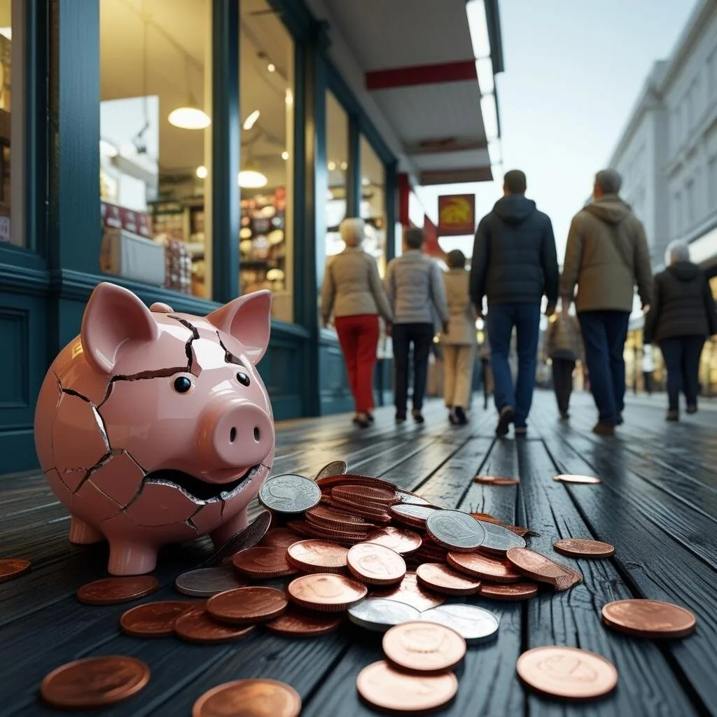 Piggy bank with money coming out