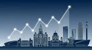 Skyline liverpool with chart showing growth