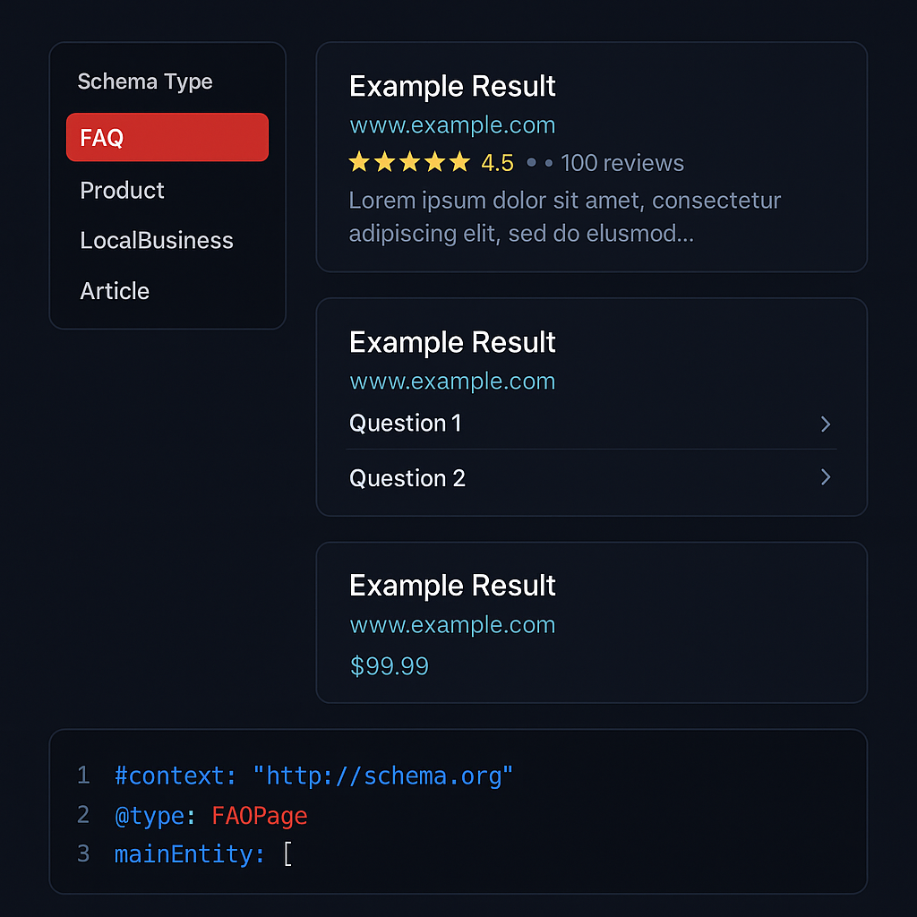 Google rich results with star ratings and FAQ snippets